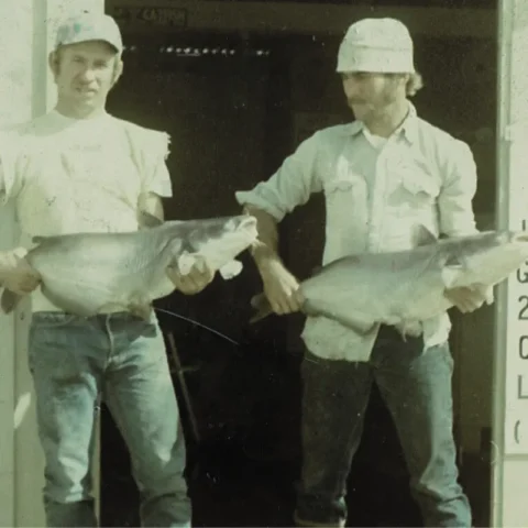 Kenny Zwahr and his brother Brent Zwahr in 1973, when Danbury Fish Farms was a day fishing operation